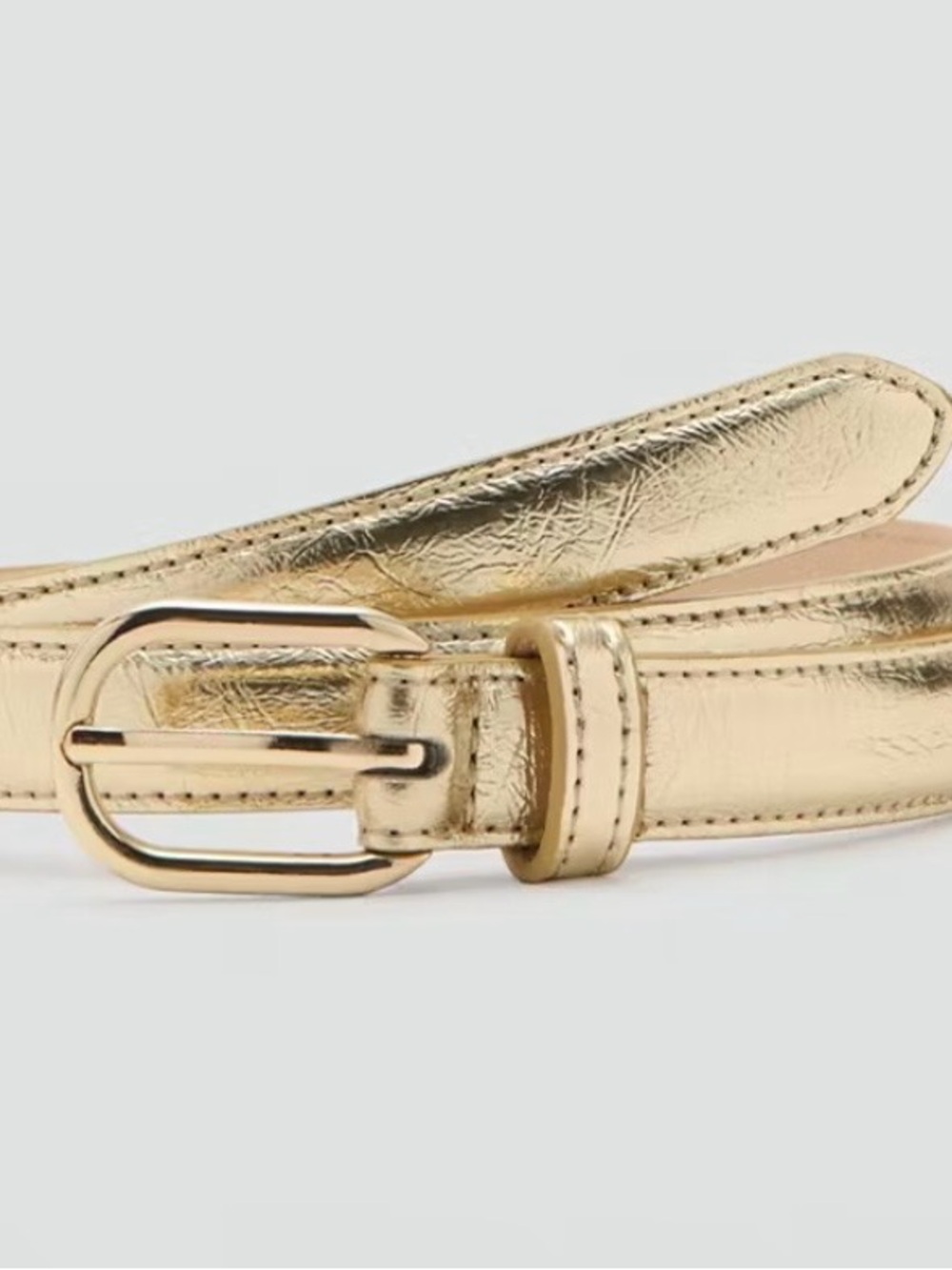 Mango Metallic Gold Leather Belt with Gold Buckle
